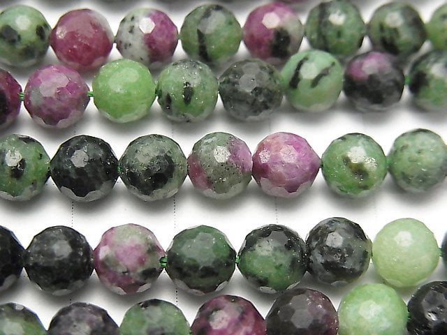 [Video] High Quality! Ruby in Zoisite Faceted Round 6mm 1strand beads (aprx.15inch / 37cm)