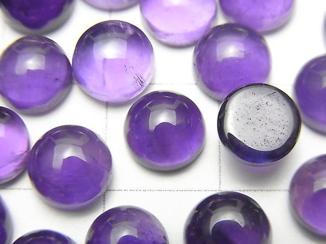 [Video] Zambia High Quality Amethyst AAA- Round Cabochon 7x7mm 5pcs