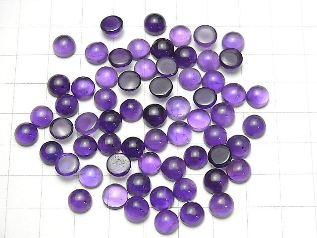 [Video] Zambia High Quality Amethyst AAA- Round Cabochon 7x7mm 5pcs