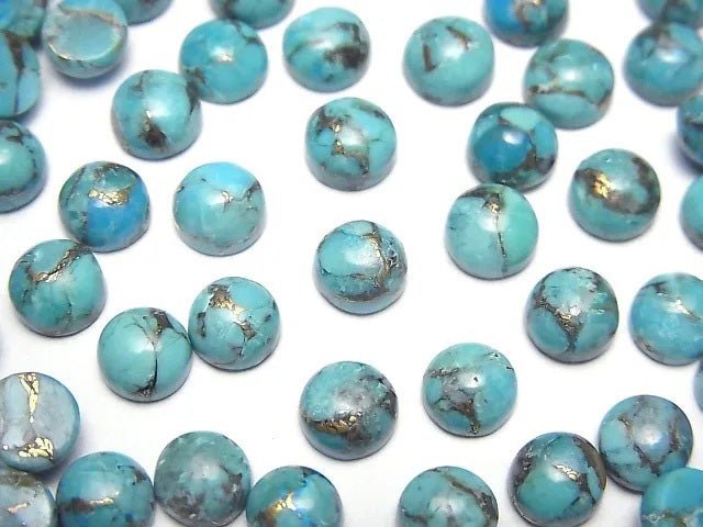 [Video] Blue Copper Turquoise AAA Round Cabochon 6x6mm 5pcs