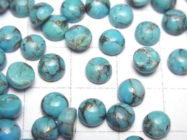 [Video] Blue Copper Turquoise AAA Round Cabochon 6x6mm 5pcs