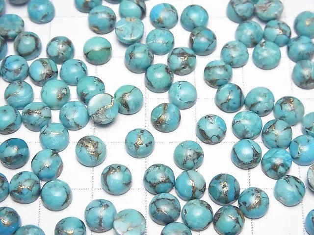 [Video] Blue Copper Turquoise AAA Round Cabochon 6x6mm 5pcs