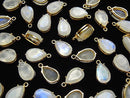 High Quality Rainbow Moonstone AA++ Bezel Setting Pear shape Faceted 12x8mm 18KGP 2pcs