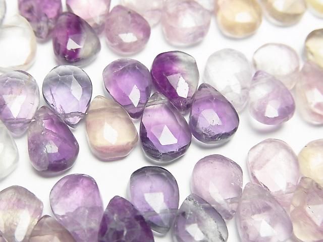 [Video] Multicolor Fluorite AA++ Pear-shaped Faceted Briolette 1-strand beads (approx. 7 inches/18 cm)