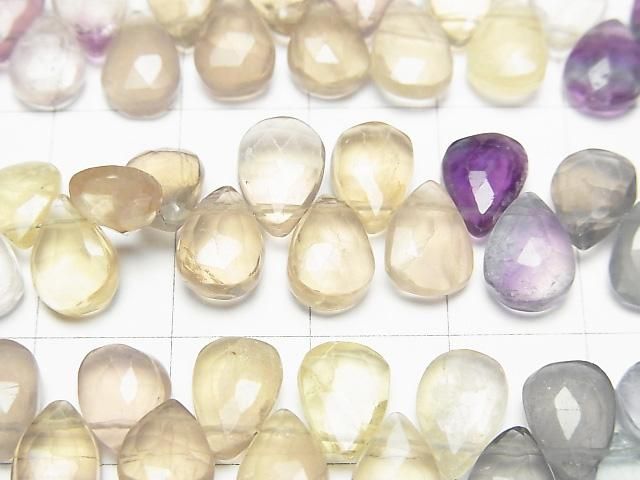 [Video] Multicolor Fluorite AA++ Pear-shaped Faceted Briolette 1-strand beads (approx. 7 inches/18 cm)