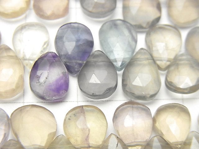 [Video] Multicolor Fluorite AA++ Pear shape Faceted Briolette 1strand beads (aprx.7inch / 18cm)