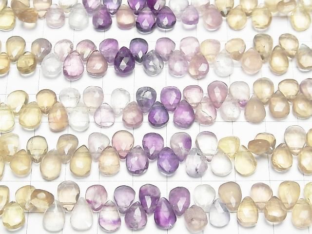 [Video] Multicolor Fluorite AA++ Pear-shaped Faceted Briolette 1-strand beads (approx. 7 inches/18 cm)