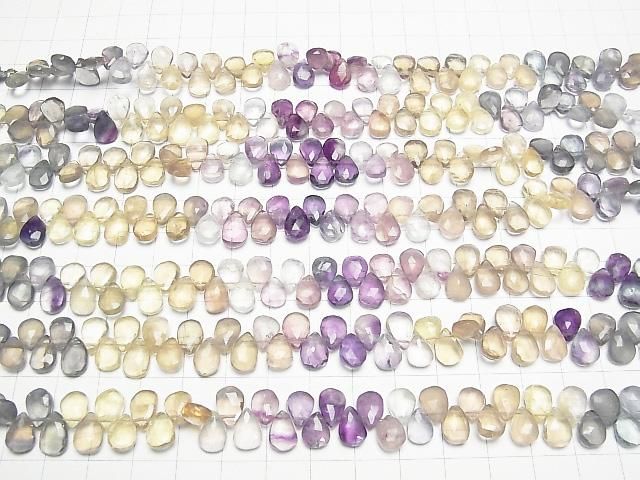 [Video] Multicolor Fluorite AA++ Pear-shaped Faceted Briolette 1-strand beads (approx. 7 inches/18 cm)