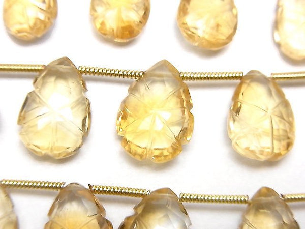 Carving, Citrine, Pear Shape Gemstone Beads