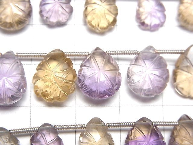 [Video] High Quality Amethyst xCitrine AAA Carved Pear shape 1strand (19pcs)