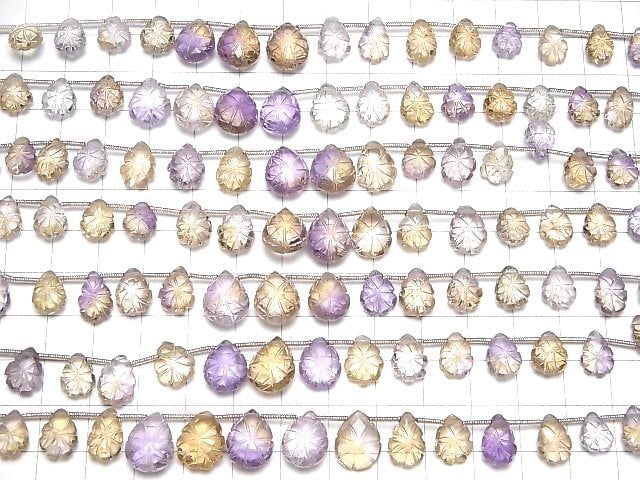 [Video] High Quality Amethyst xCitrine AAA Carved Pear shape 1strand (19pcs)