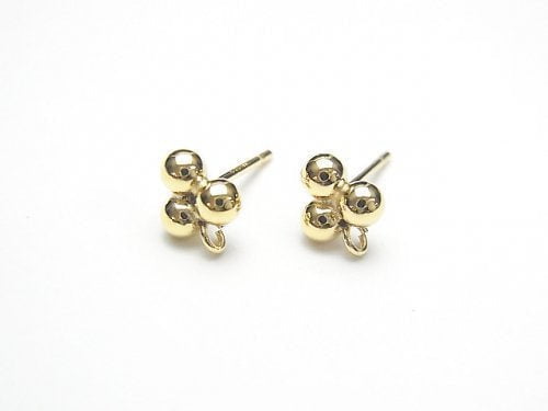 14KGF Ring Earstuds Earrings 3 Balls 7x6mm 1pair