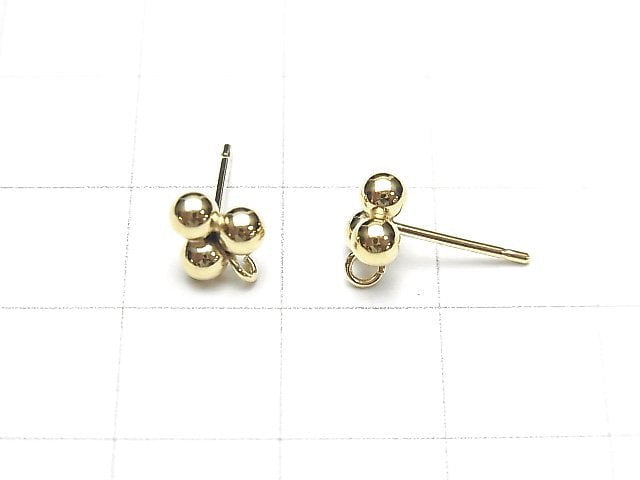 14KGF Ring Earstuds Earrings 3 Balls 7x6mm 1pair