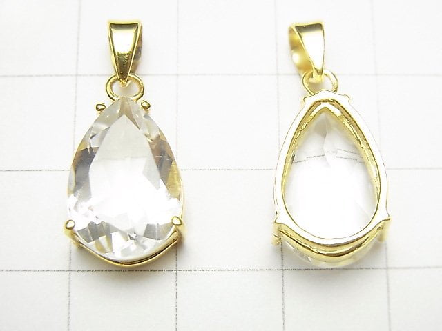 [Video]High Quality Crystal AAA Pear shape Faceted Pendant 14x10mm 18KGP 1pc