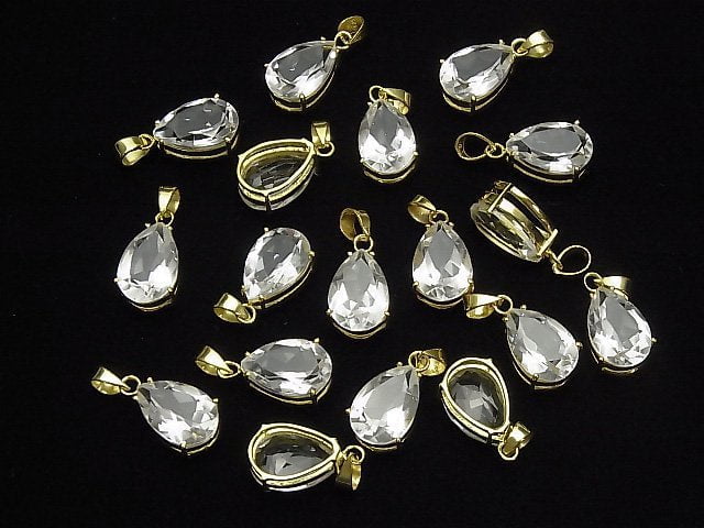 [Video]High Quality Crystal AAA Pear shape Faceted Pendant 14x10mm 18KGP 1pc