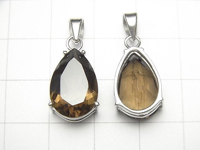 [Video] High Quality Smoky Quartz AAA Pear shape Faceted Pendant 15x10mm Silver925 1pc