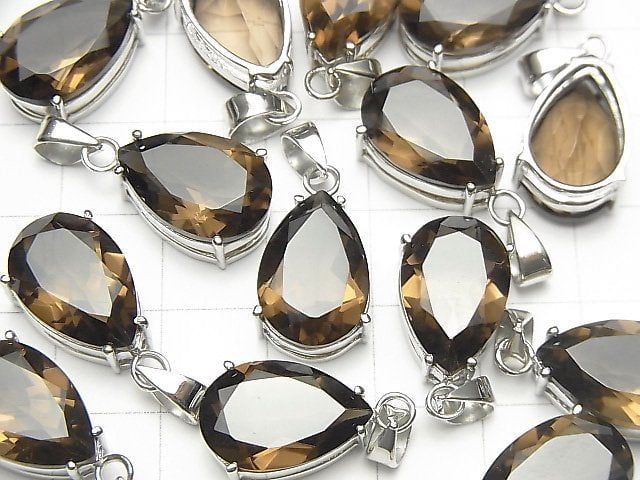 [Video] High Quality Smoky Quartz AAA Pear shape Faceted Pendant 15x10mm Silver925 1pc