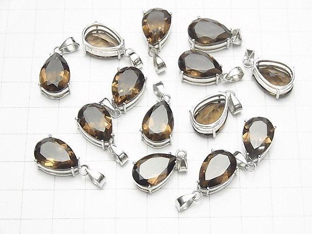 [Video] High Quality Smoky Quartz AAA Pear shape Faceted Pendant 15x10mm Silver925 1pc