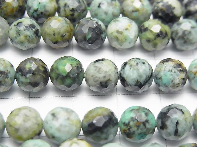 [Video] High Quality! African Turquoise Faceted Round 8mm 1strand beads (aprx.15inch / 37cm)