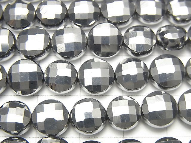 [Video] High Quality! Terahertz Faceted Coin 8x8mm 1strand beads (aprx.15inch / 36cm)