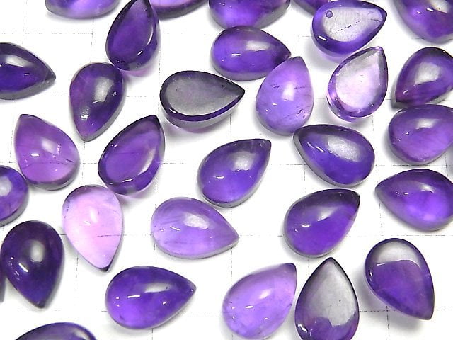 [Video] Zambia High Quality Amethyst AAA- Pear shape Cabochon 12x8mm 2pcs