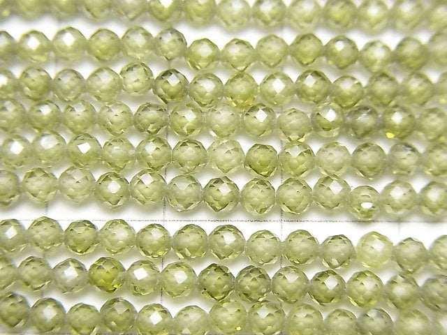 [Video] High Quality! Cubic Zirconia AAA Faceted Round 3mm [Green] 1strand beads (aprx.15inch / 38cm)