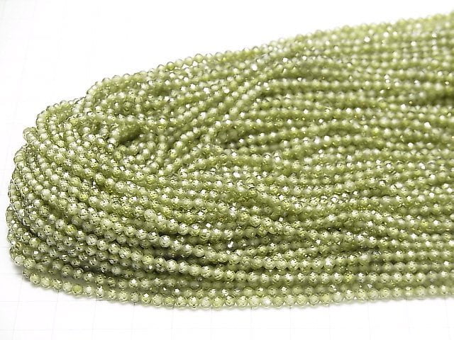 [Video] High Quality! Cubic Zirconia AAA Faceted Round 3mm [Green] 1strand beads (aprx.15inch / 38cm)