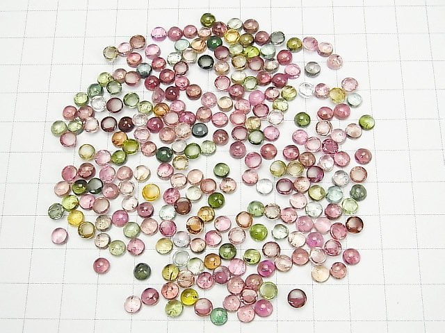 [Video] High Quality Multicolor Tourmaline AAA- Round Cabochon 5x5mm 5pcs