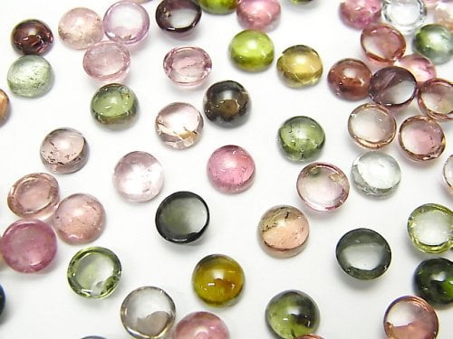 [Video] High Quality Multicolor Tourmaline AAA- Round Cabochon 6x6mm 4pcs