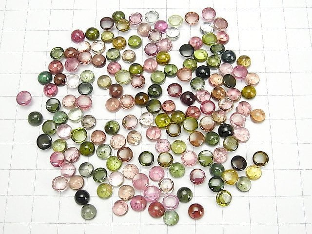 [Video] High Quality Multicolor Tourmaline AAA- Round Cabochon 6x6mm 4pcs