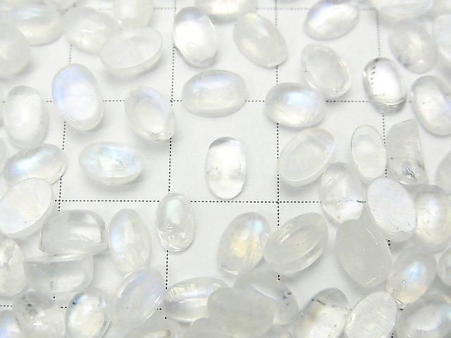 [Video] High Quality Rainbow Moonstone AA++ Oval Cabochon 6x4mm 10pcs