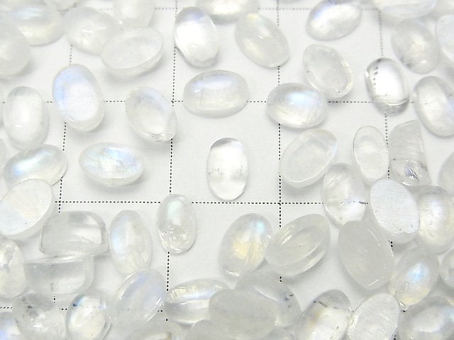 [Video] High Quality Rainbow Moonstone AA++ Oval Cabochon 6x4mm 10pcs