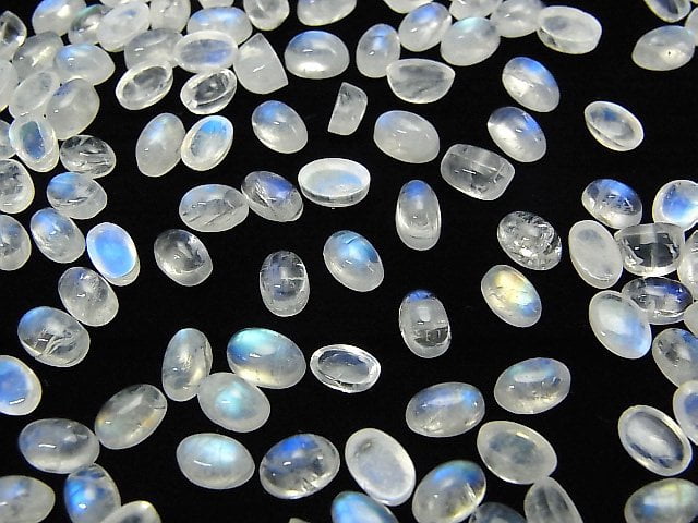 [Video] High Quality Rainbow Moonstone AA++ Oval Cabochon 6x4mm 10pcs