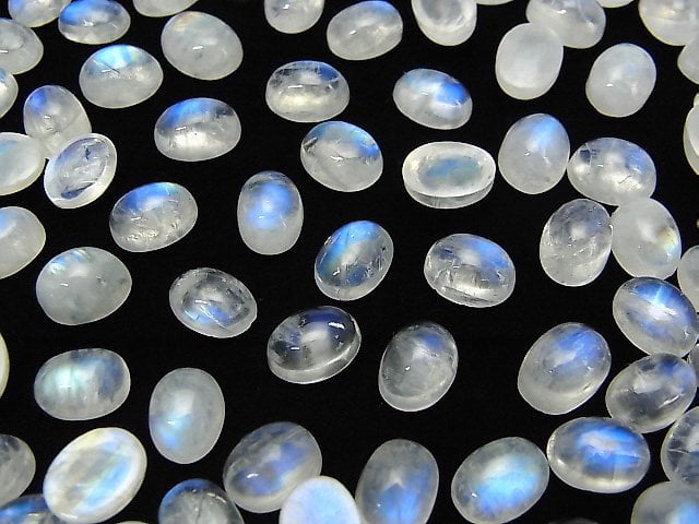 [Video]High Quality Rainbow Moonstone AA++ Oval Cabochon 8x6mm 5pcs