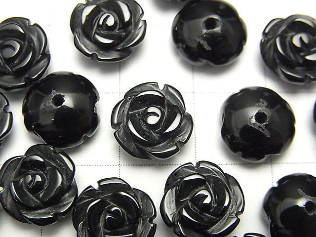 [Video] Onyx Rose 10mm [Half Drilled Hole] 4pcs