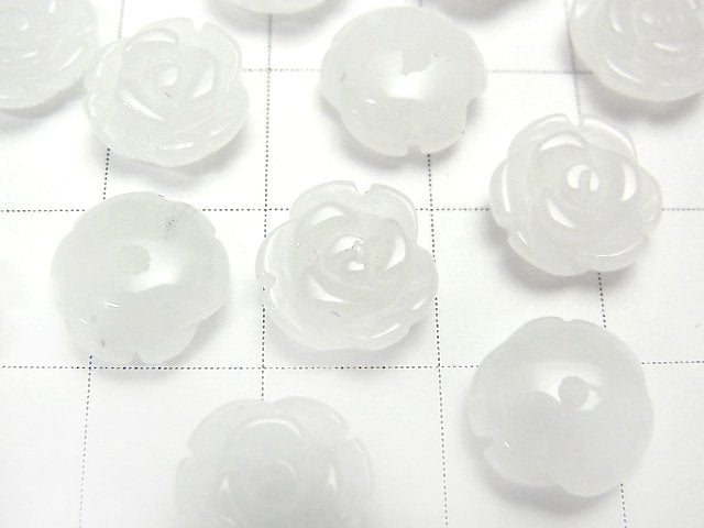 [Video] White Jade Rose 10mm [Half Drilled Hole] 4pcs