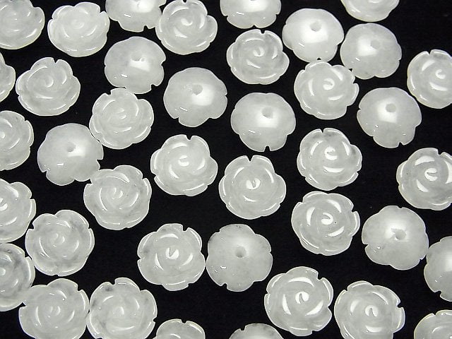 [Video] White Jade Rose 10mm [Half Drilled Hole] 4pcs