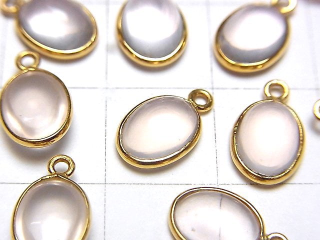 [Video] High Quality Rose Quartz AAA Oval Charm 9x7mm [K14 Yellow Gold] 2pcs