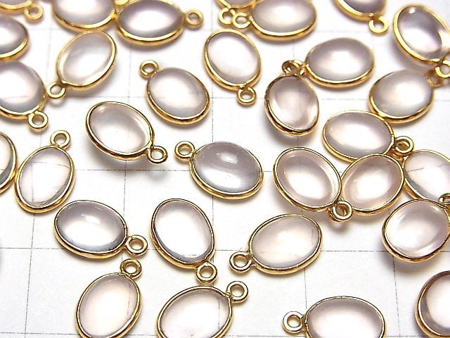 [Video] High Quality Rose Quartz AAA Oval Charm 9x7mm [K14 Yellow Gold] 2pcs