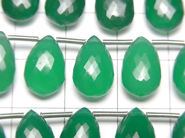 [Video] MicroCut High Quality Green Onyx AAA Pear shape Faceted Briolette 1strand (8pcs )