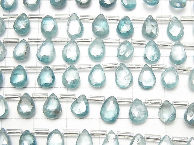 [Video] High Quality Natural Blue Zircon AA++ Pear Shape Faceted Briolette 1strand beads (aprx.7inch/17cm)