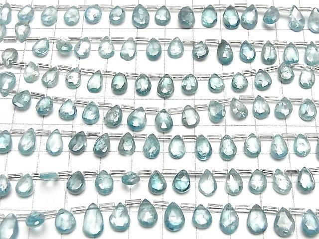 [Video]High Quality Natural Blue Zircon AA++ Pear Shape Faceted Briolette 1strand beads (aprx.7inch/17cm)