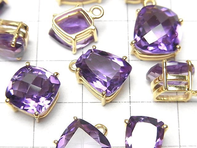 [Video] High Quality Amethyst AAA Bezel Setting Fancy Shape Faceted 18KGP 1pc