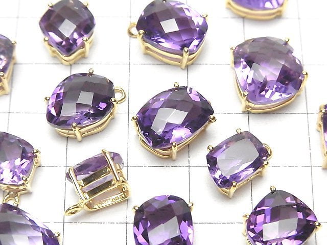 [Video] High Quality Amethyst AAA Bezel Setting Fancy Shape Faceted 18KGP 1pc