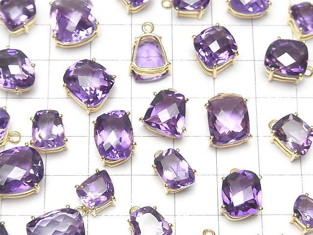 [Video] High Quality Amethyst AAA Bezel Setting Fancy Shape Faceted 18KGP 1pc