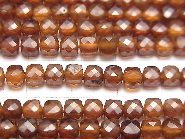 [Video] High Quality! Hessonite Garnet AAA Cube Shape 4x4x4mm 1strand beads (aprx.15inch / 37cm)