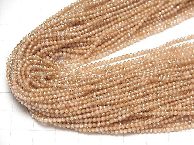 [Video] High Quality! Cubic Zirconia AAA Faceted Round 2mm [Champagne Color] 1strand beads (aprx.14inch / 35cm)