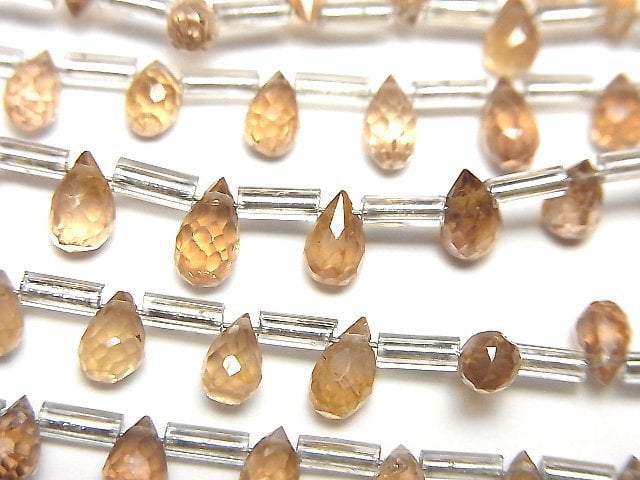 [Video]Natural Zircon AA++ Drop Faceted Briolette Brown 1strand beads (aprx.7inch/18cm)