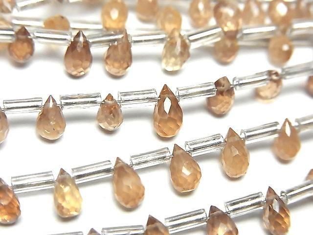 天然鋯石AA++水滴刻面鑽孔棕色珠子1串（約7英寸/18公分）