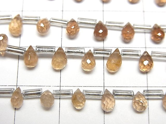 [Video]Natural Zircon AA++ Drop Faceted Briolette Brown 1strand beads (aprx.7inch/18cm)